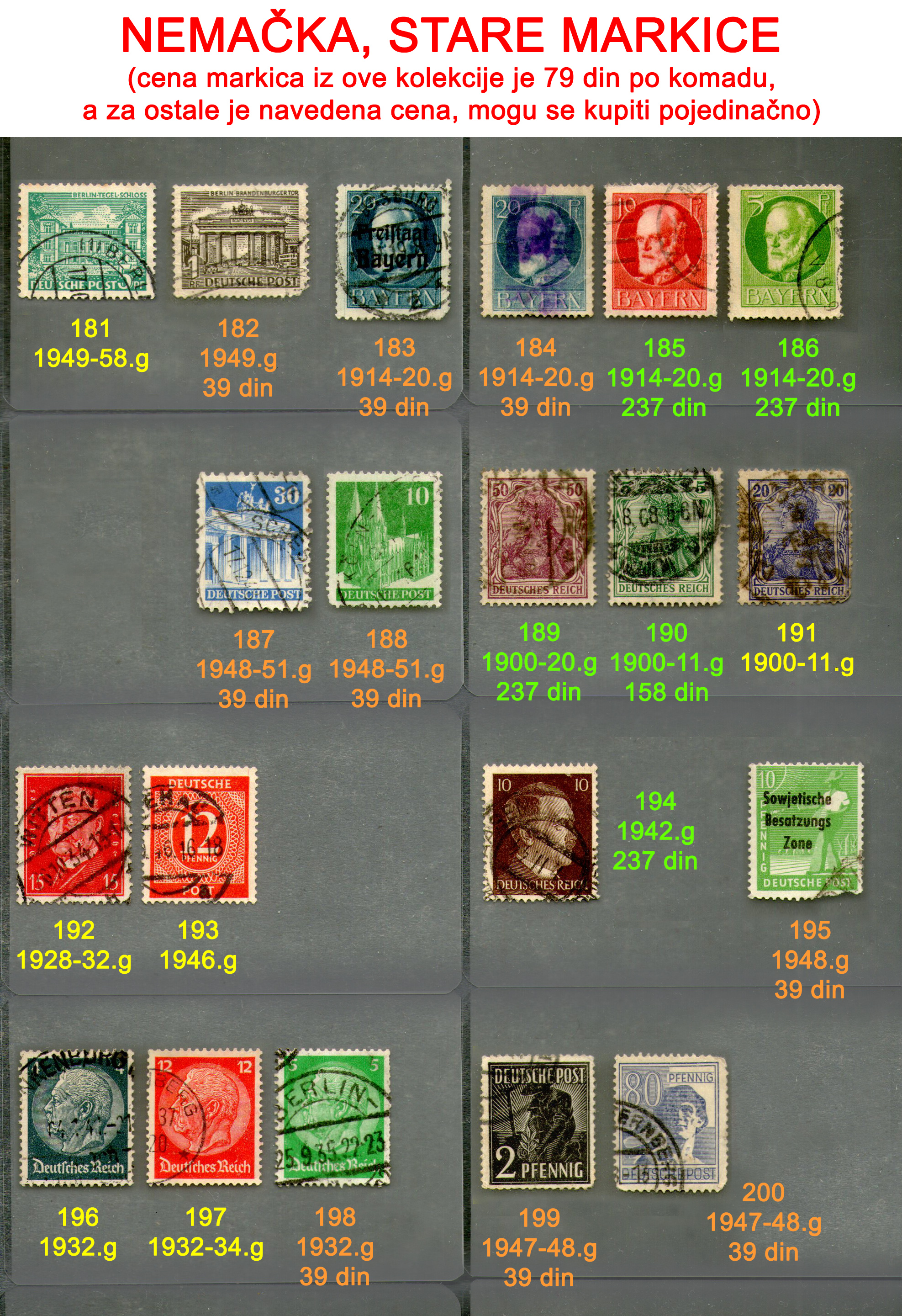 Postage stamps, sale